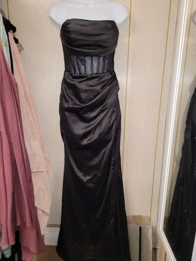Strapless Black Satin Corset Evening Gown